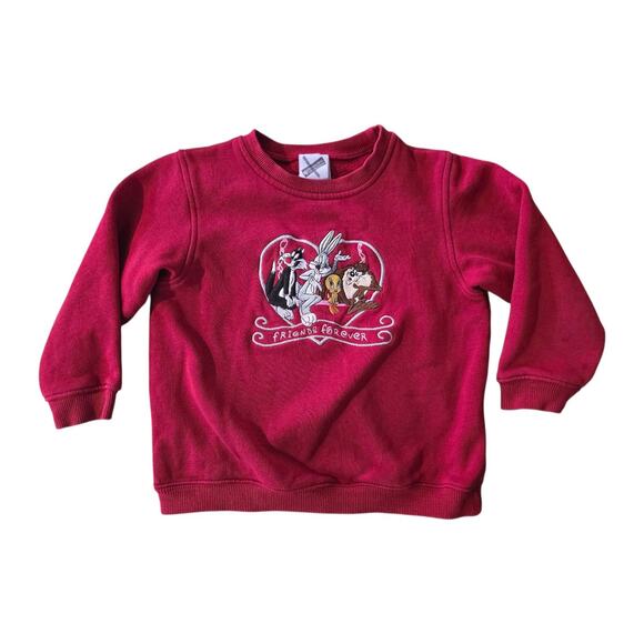 VTG Looney Tunes Friends Forever Sweater Girl sz 6 Warner Brother Red Pullover - Picture 1 of 7